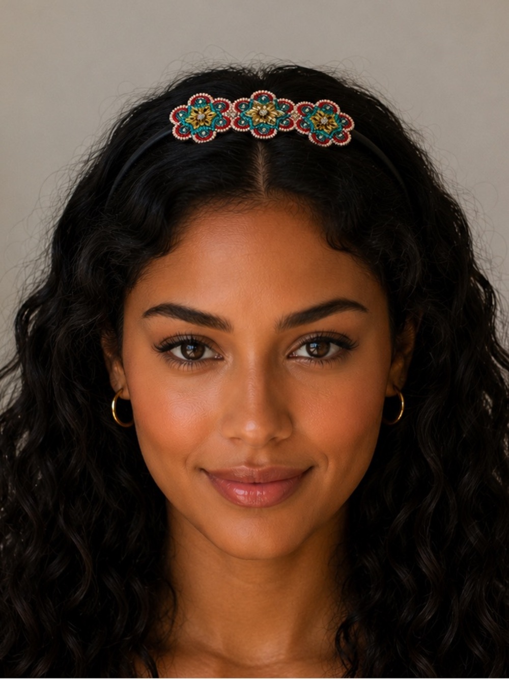 NEW - Colorful Beaded Floral Gold & Rhinestone Headband Headwrap Bohemian Chic - Picture 2 of 3